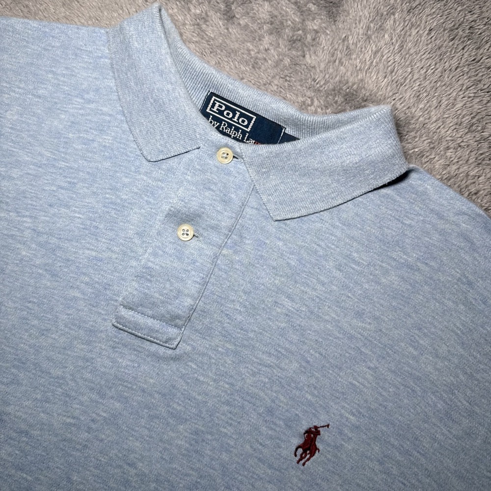 VTG 90s Polo Ralph Lauren Men's Large Light Blue Short Sleeve Shirt Brown Pony